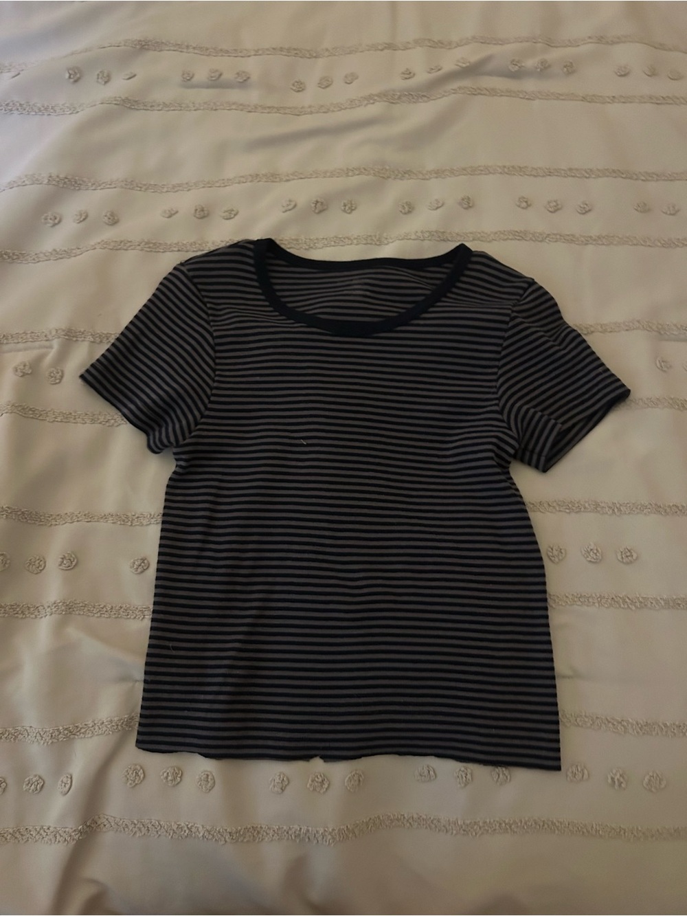 Brandy Melville Black and Gray Striped Crop Tee